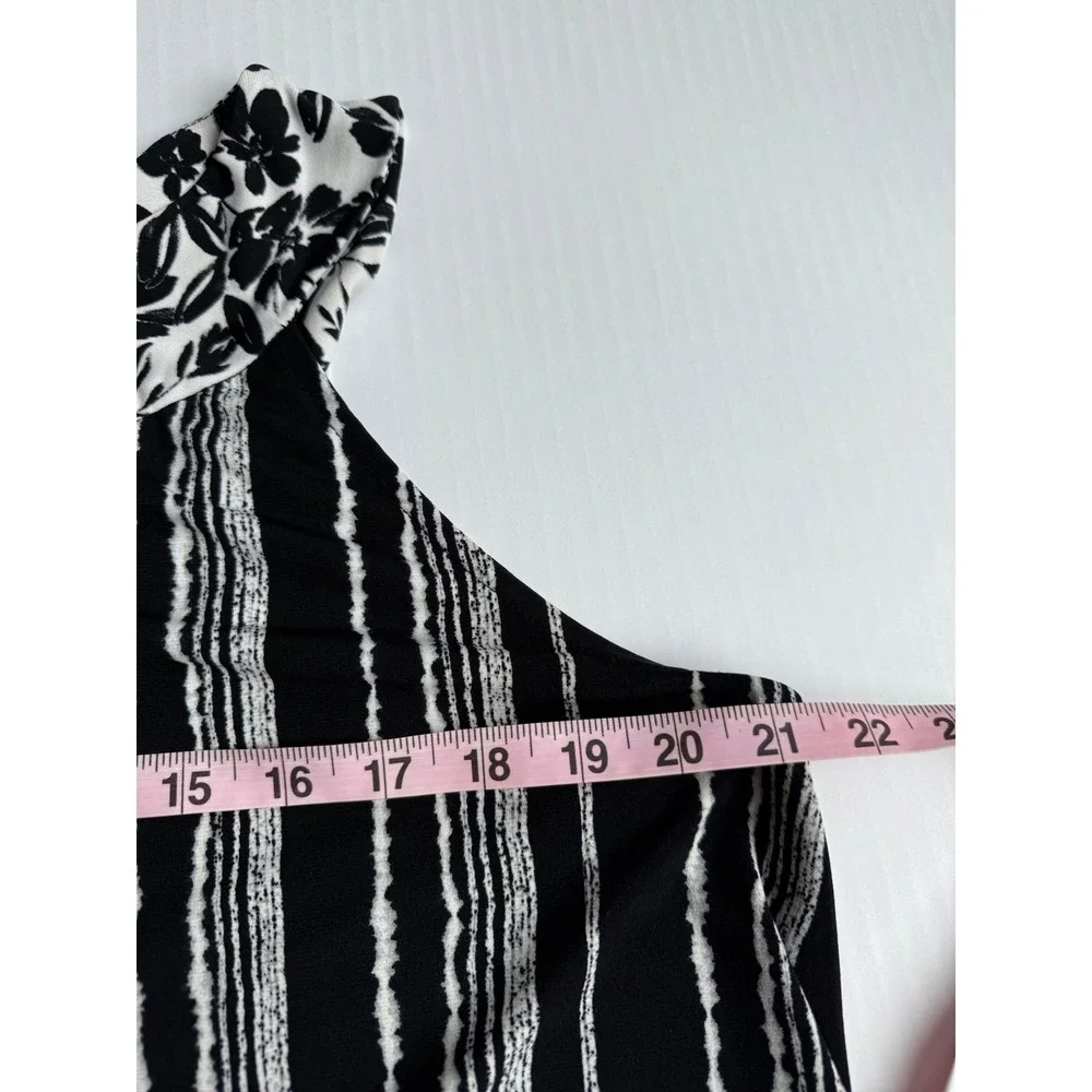Rafaella Black‎ White Stripe Floral Mixed Media Halter Blouse Tank Top L